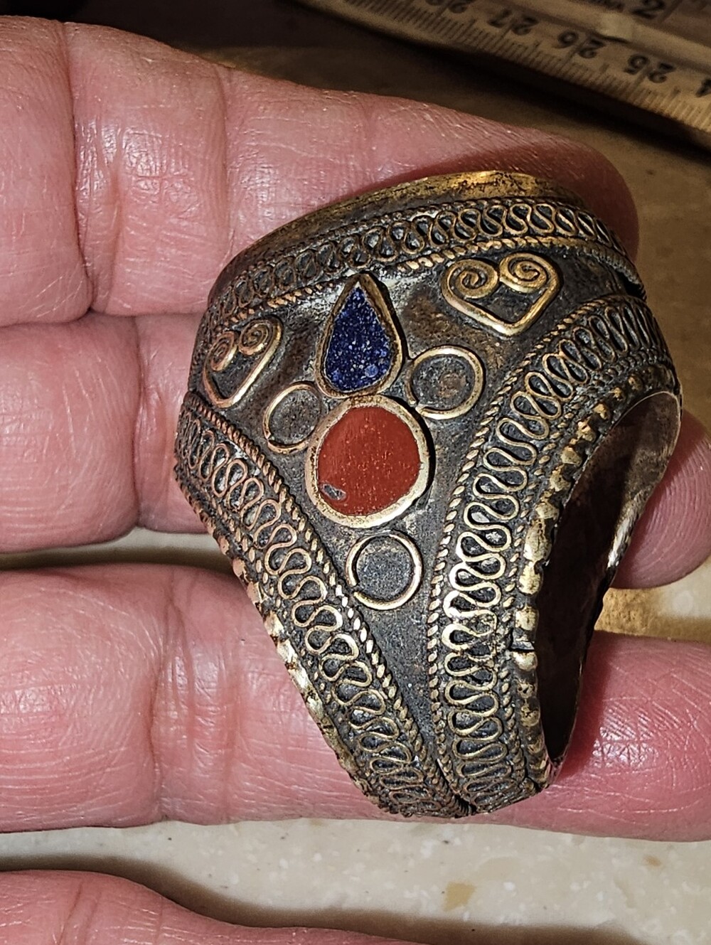 Vintage Heavy Brass Central Asian / Afghan Tribal Calligraphic Seal Ring